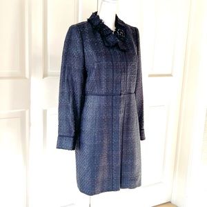NWT Tory Burch slate blue tweed trench coat 6